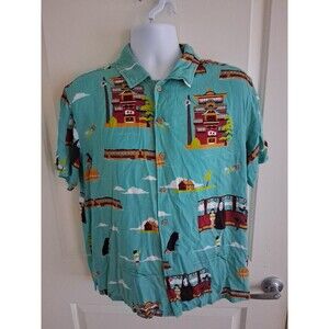Studio Ghibli Spirited Away Scenic Button Up Shirt Size Medium Box Lunch Teal